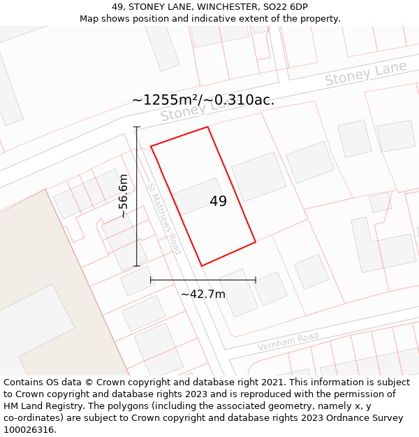 49, STONEY LANE, WINCHESTER, SO22 6DP: Plot and title map