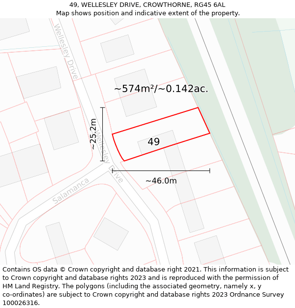 49, WELLESLEY DRIVE, CROWTHORNE, RG45 6AL: Plot and title map