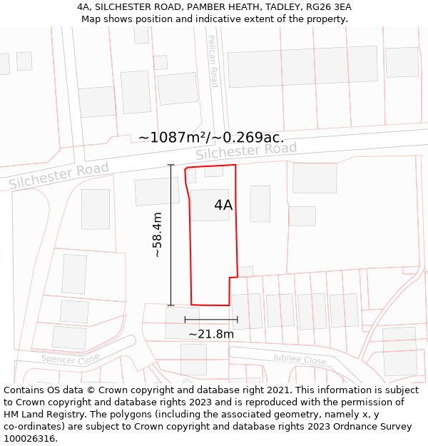 4A, SILCHESTER ROAD, PAMBER HEATH, TADLEY, RG26 3EA: Plot and title map