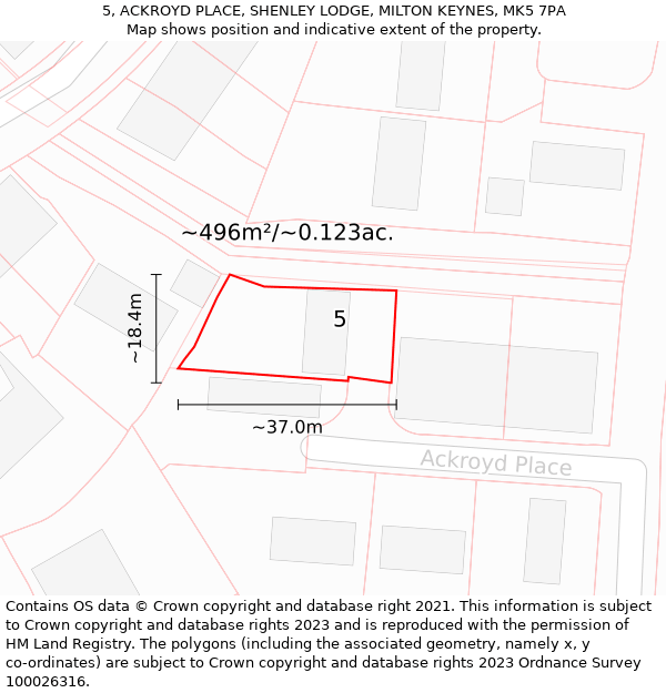 5, ACKROYD PLACE, SHENLEY LODGE, MILTON KEYNES, MK5 7PA: Plot and title map