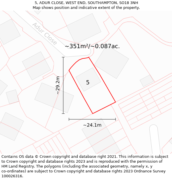 5, ADUR CLOSE, WEST END, SOUTHAMPTON, SO18 3NH: Plot and title map