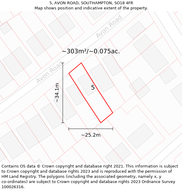 5, AVON ROAD, SOUTHAMPTON, SO18 4FR: Plot and title map