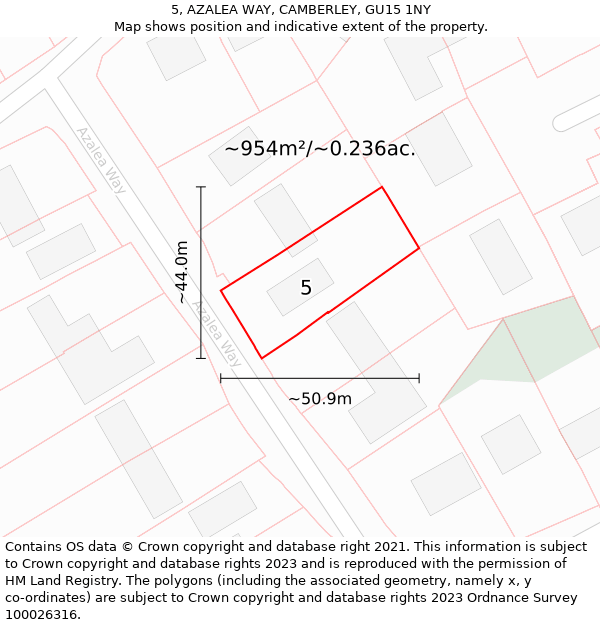 5, AZALEA WAY, CAMBERLEY, GU15 1NY: Plot and title map