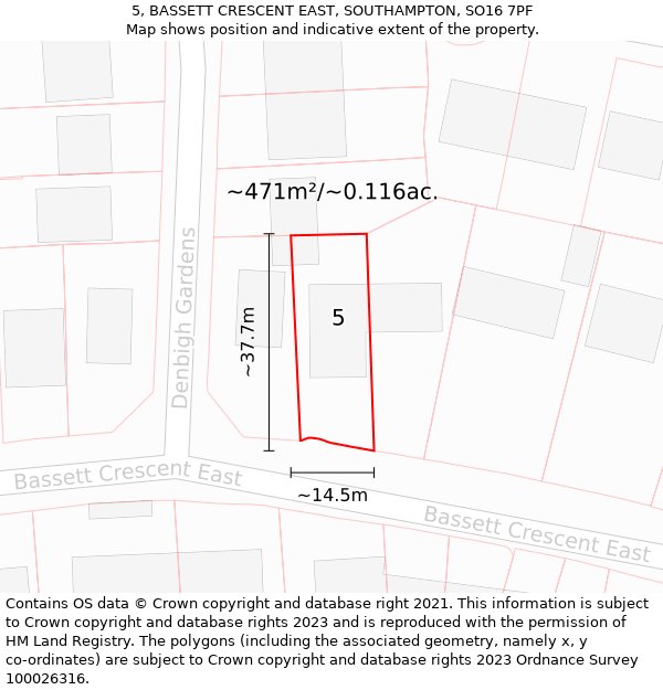 5, BASSETT CRESCENT EAST, SOUTHAMPTON, SO16 7PF: Plot and title map