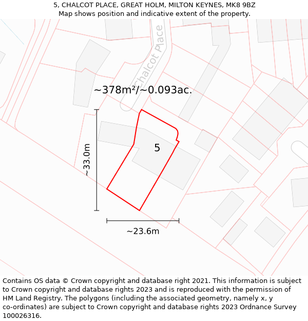 5, CHALCOT PLACE, GREAT HOLM, MILTON KEYNES, MK8 9BZ: Plot and title map