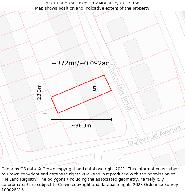 5, CHERRYDALE ROAD, CAMBERLEY, GU15 1SR: Plot and title map