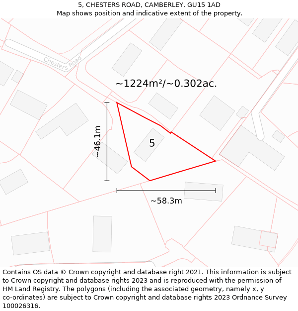 5, CHESTERS ROAD, CAMBERLEY, GU15 1AD: Plot and title map