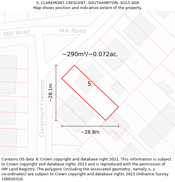 5, CLAREMONT CRESCENT, SOUTHAMPTON, SO15 4GR: Plot and title map