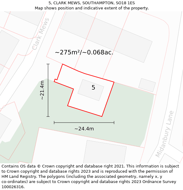 5, CLARK MEWS, SOUTHAMPTON, SO18 1ES: Plot and title map