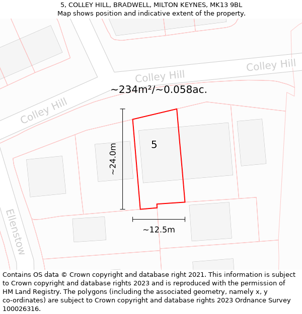 5, COLLEY HILL, BRADWELL, MILTON KEYNES, MK13 9BL: Plot and title map