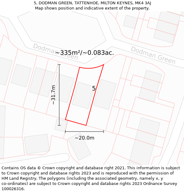 5, DODMAN GREEN, TATTENHOE, MILTON KEYNES, MK4 3AJ: Plot and title map