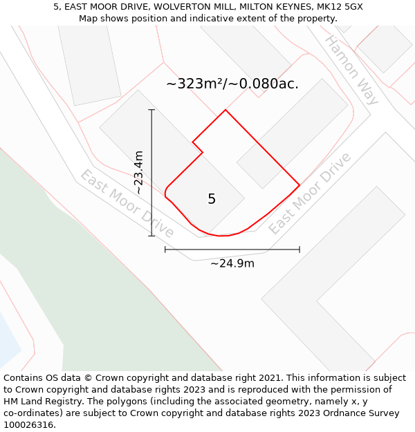 5, EAST MOOR DRIVE, WOLVERTON MILL, MILTON KEYNES, MK12 5GX: Plot and title map