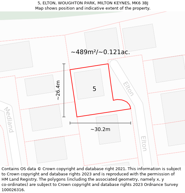 5, ELTON, WOUGHTON PARK, MILTON KEYNES, MK6 3BJ: Plot and title map