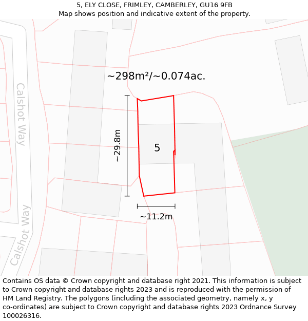 5, ELY CLOSE, FRIMLEY, CAMBERLEY, GU16 9FB: Plot and title map