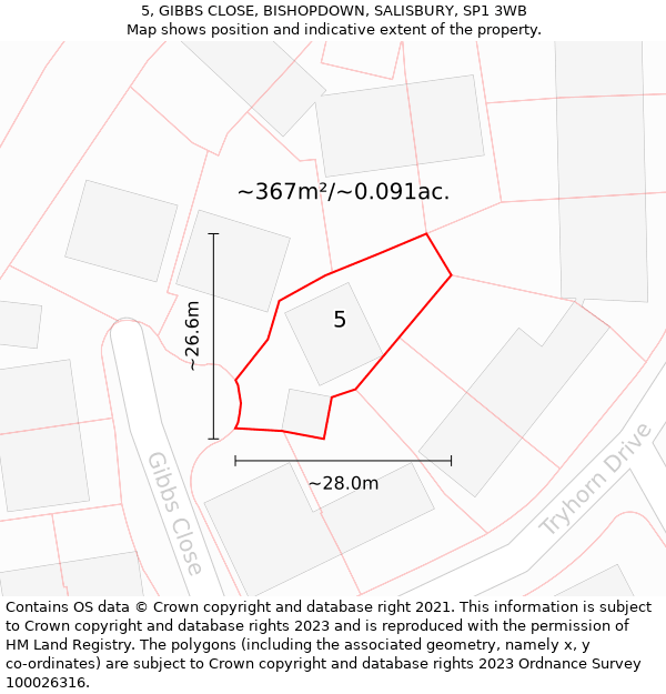 5, GIBBS CLOSE, BISHOPDOWN, SALISBURY, SP1 3WB: Plot and title map