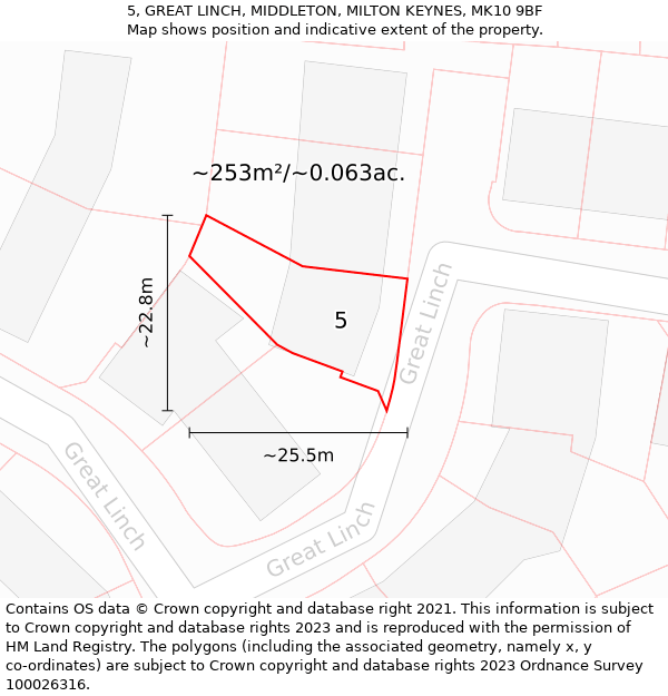 5, GREAT LINCH, MIDDLETON, MILTON KEYNES, MK10 9BF: Plot and title map