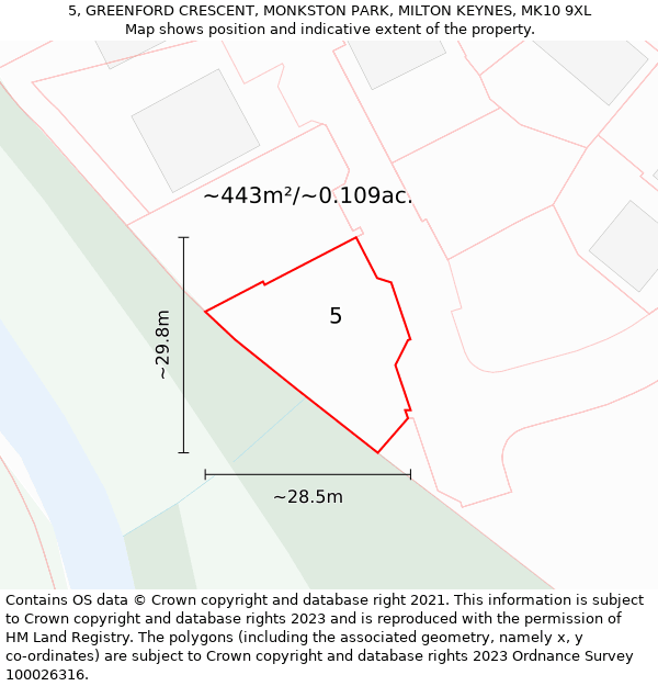 5, GREENFORD CRESCENT, MONKSTON PARK, MILTON KEYNES, MK10 9XL: Plot and title map