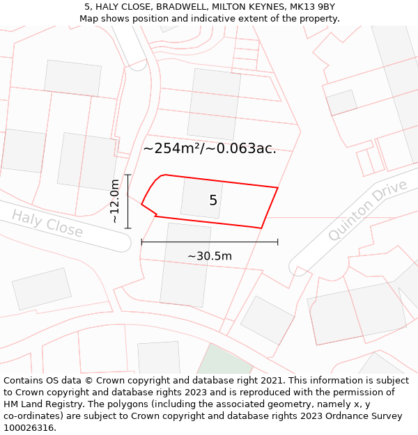 5, HALY CLOSE, BRADWELL, MILTON KEYNES, MK13 9BY: Plot and title map