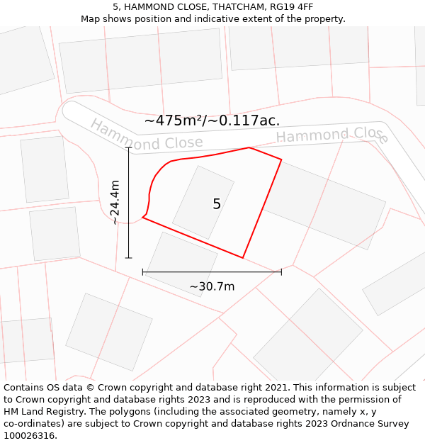 5, HAMMOND CLOSE, THATCHAM, RG19 4FF: Plot and title map