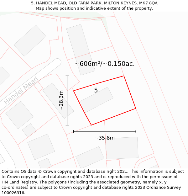 5, HANDEL MEAD, OLD FARM PARK, MILTON KEYNES, MK7 8QA: Plot and title map