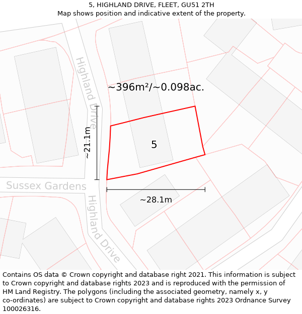 5, HIGHLAND DRIVE, FLEET, GU51 2TH: Plot and title map