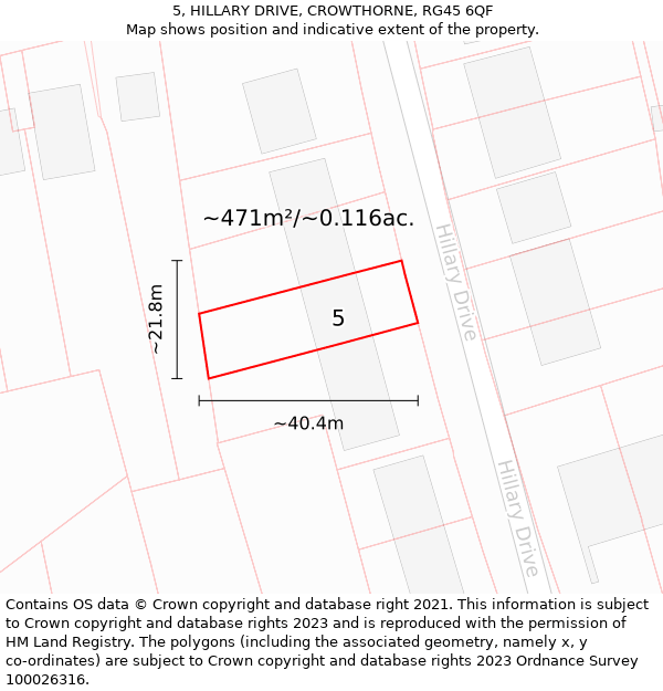 5, HILLARY DRIVE, CROWTHORNE, RG45 6QF: Plot and title map