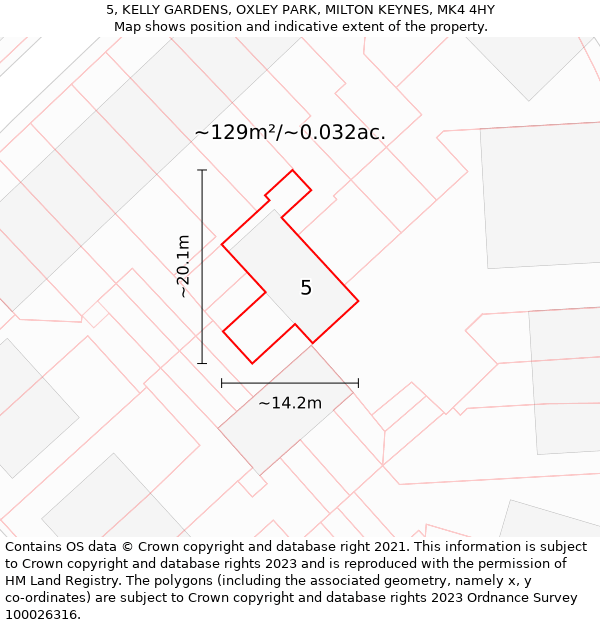 5, KELLY GARDENS, OXLEY PARK, MILTON KEYNES, MK4 4HY: Plot and title map