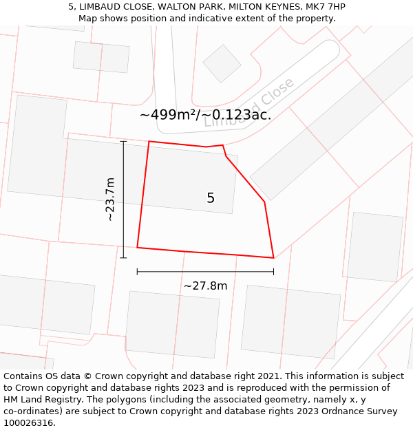 5, LIMBAUD CLOSE, WALTON PARK, MILTON KEYNES, MK7 7HP: Plot and title map