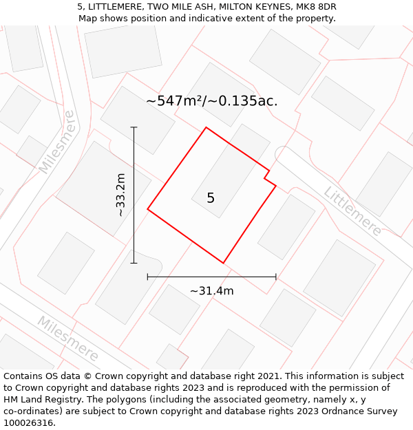 5, LITTLEMERE, TWO MILE ASH, MILTON KEYNES, MK8 8DR: Plot and title map