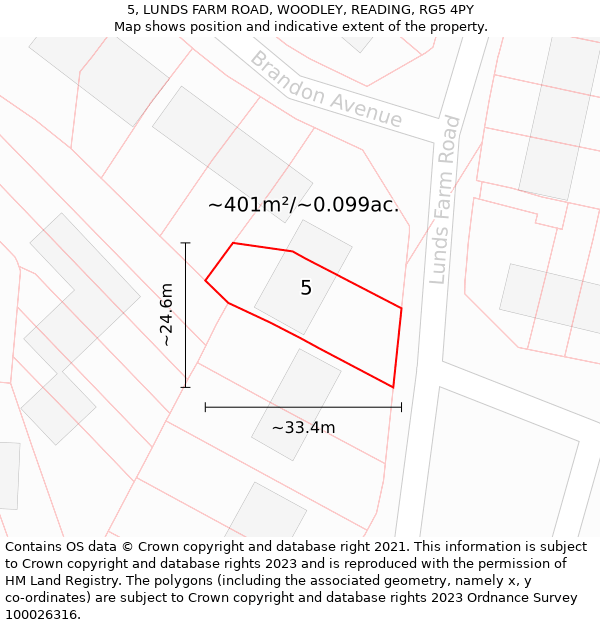 5, LUNDS FARM ROAD, WOODLEY, READING, RG5 4PY: Plot and title map