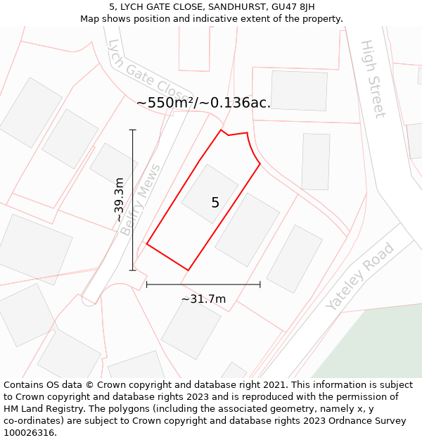 5, LYCH GATE CLOSE, SANDHURST, GU47 8JH: Plot and title map