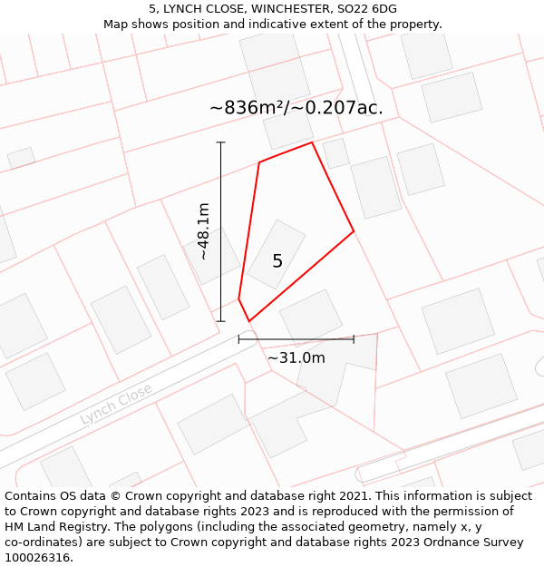 5, LYNCH CLOSE, WINCHESTER, SO22 6DG: Plot and title map