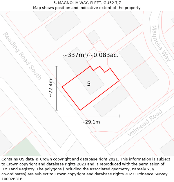 5, MAGNOLIA WAY, FLEET, GU52 7JZ: Plot and title map