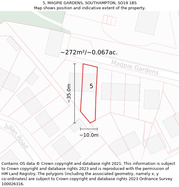 5, MAGPIE GARDENS, SOUTHAMPTON, SO19 1BS: Plot and title map