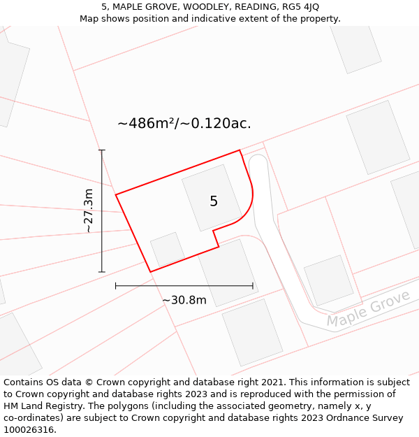 5, MAPLE GROVE, WOODLEY, READING, RG5 4JQ: Plot and title map