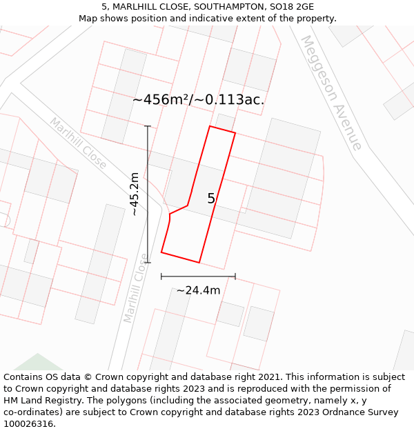 5, MARLHILL CLOSE, SOUTHAMPTON, SO18 2GE: Plot and title map