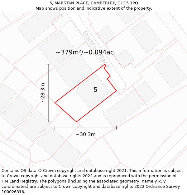 5, MARSTAN PLACE, CAMBERLEY, GU15 1PQ: Plot and title map