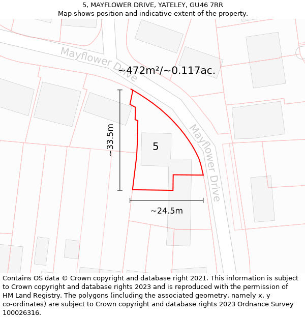 5, MAYFLOWER DRIVE, YATELEY, GU46 7RR: Plot and title map