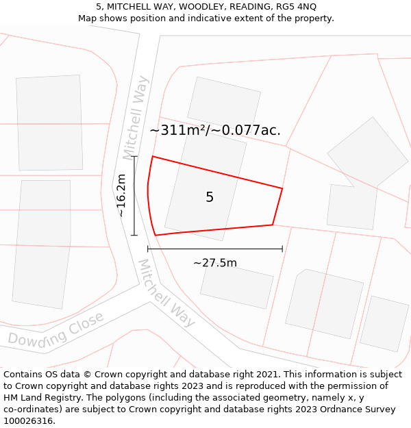 5, MITCHELL WAY, WOODLEY, READING, RG5 4NQ: Plot and title map