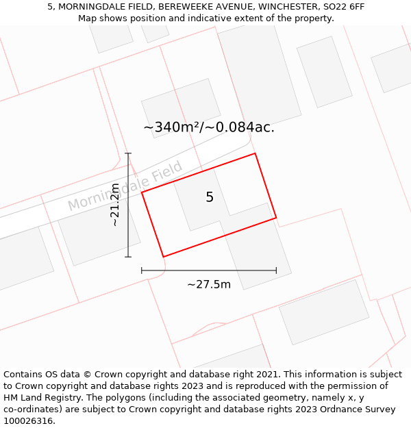 5, MORNINGDALE FIELD, BEREWEEKE AVENUE, WINCHESTER, SO22 6FF: Plot and title map