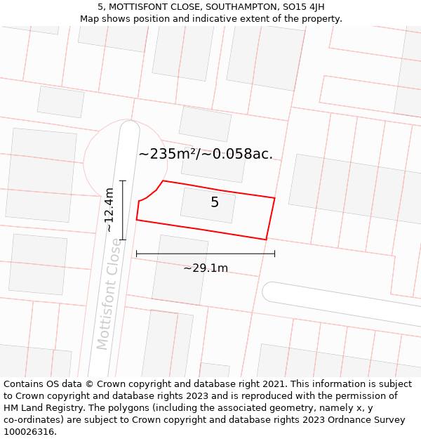 5, MOTTISFONT CLOSE, SOUTHAMPTON, SO15 4JH: Plot and title map