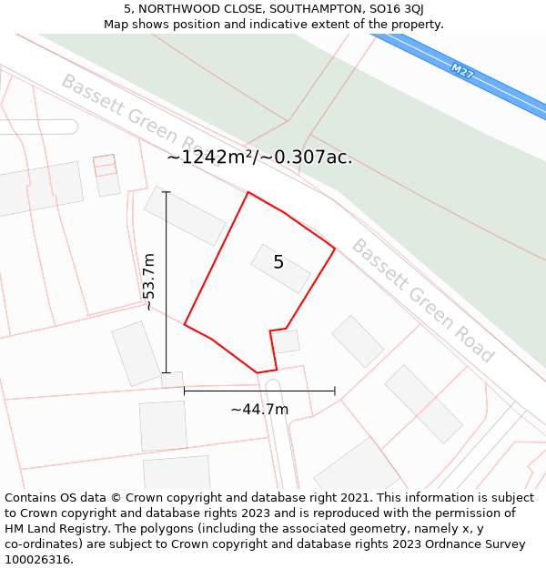 5, NORTHWOOD CLOSE, SOUTHAMPTON, SO16 3QJ: Plot and title map