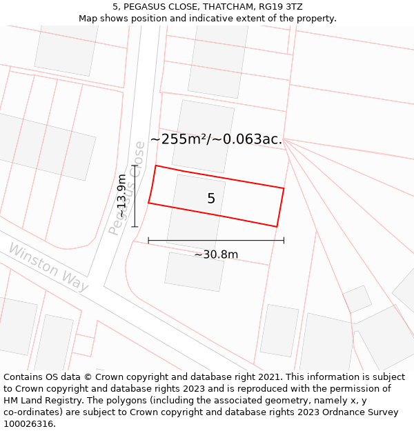 5, PEGASUS CLOSE, THATCHAM, RG19 3TZ: Plot and title map