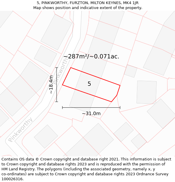 5, PINKWORTHY, FURZTON, MILTON KEYNES, MK4 1JR: Plot and title map