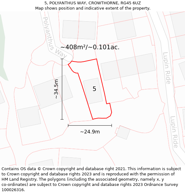 5, POLYANTHUS WAY, CROWTHORNE, RG45 6UZ: Plot and title map