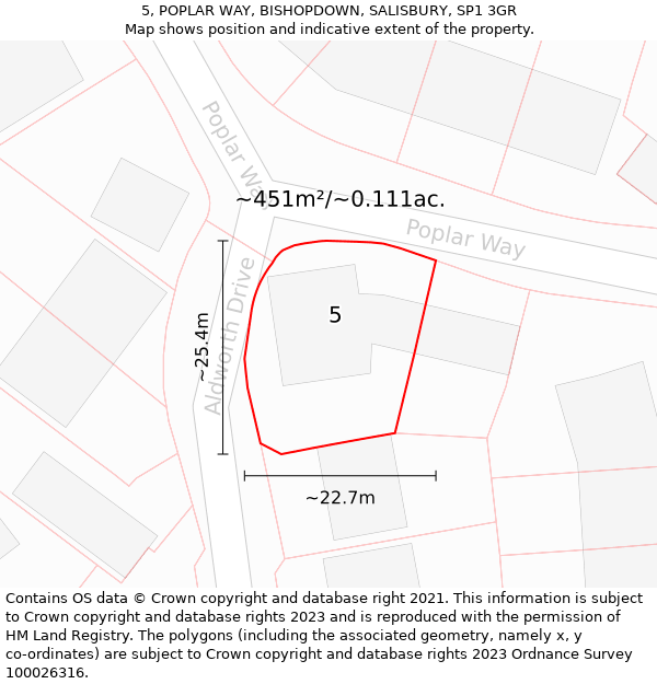 5, POPLAR WAY, BISHOPDOWN, SALISBURY, SP1 3GR: Plot and title map