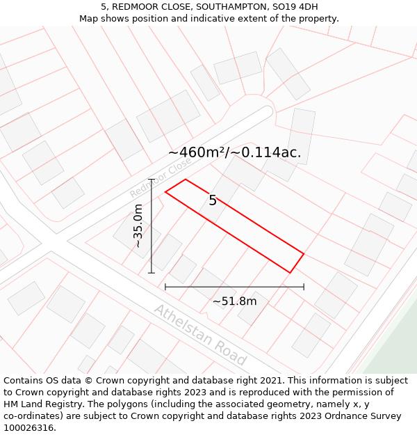 5, REDMOOR CLOSE, SOUTHAMPTON, SO19 4DH: Plot and title map