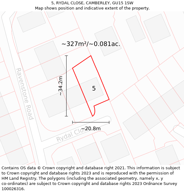 5, RYDAL CLOSE, CAMBERLEY, GU15 1SW: Plot and title map