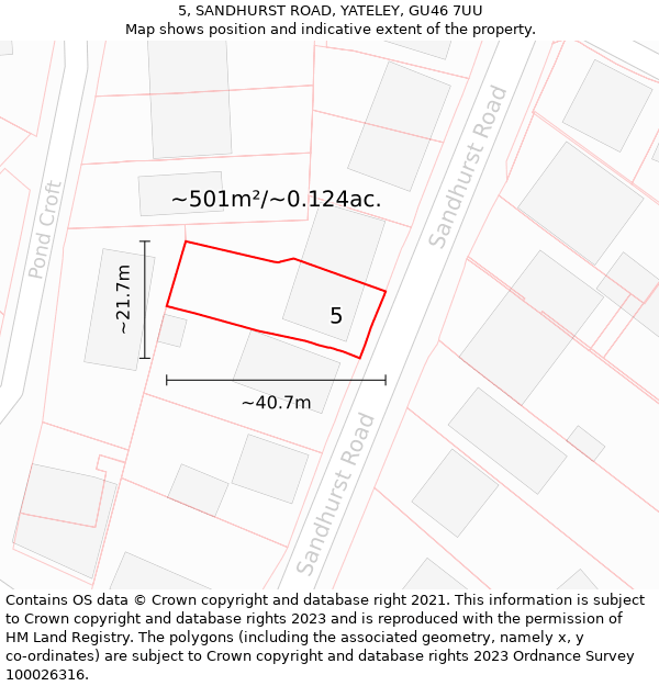 5, SANDHURST ROAD, YATELEY, GU46 7UU: Plot and title map