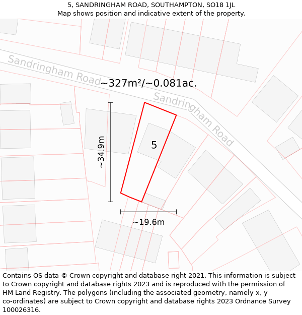 5, SANDRINGHAM ROAD, SOUTHAMPTON, SO18 1JL: Plot and title map